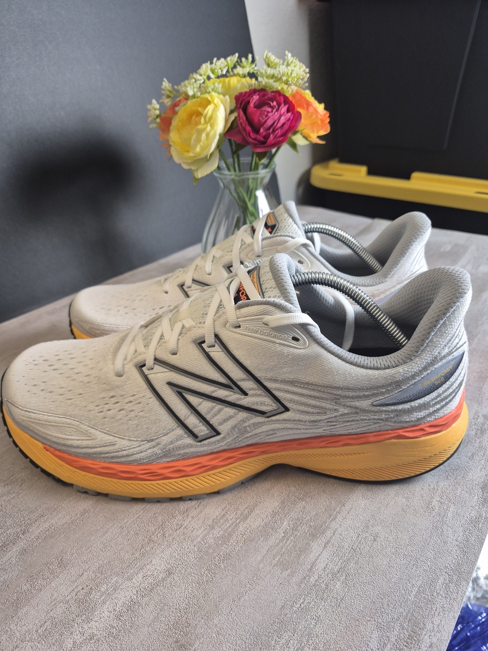 New Balance Mens Grey Running Shoes with Orange Accent. Size 13